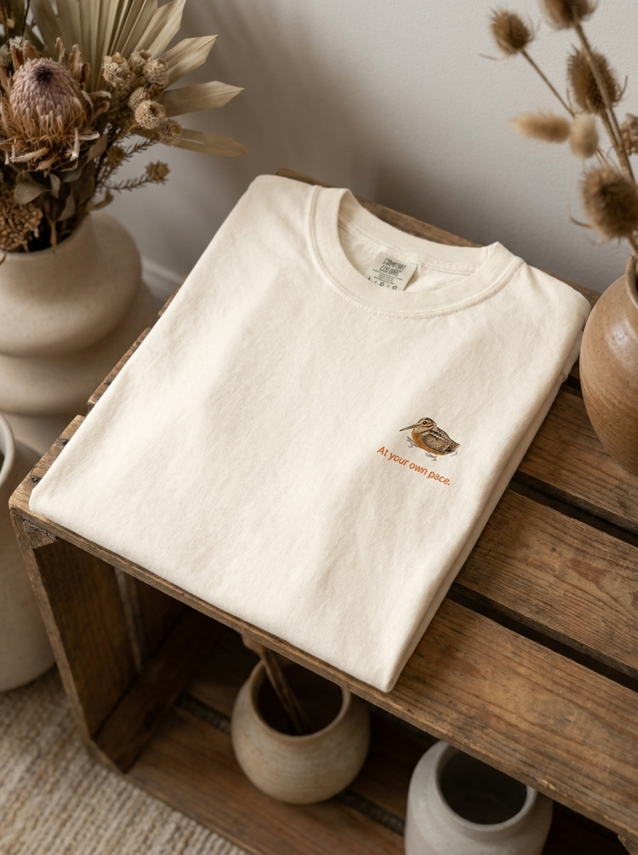 American Woodcock T-Shirt | Timberdoodle Tiny Chest Print, Slow Living Birdwatcher Tee, Nature Lover Gift, Unisex Softstyle
